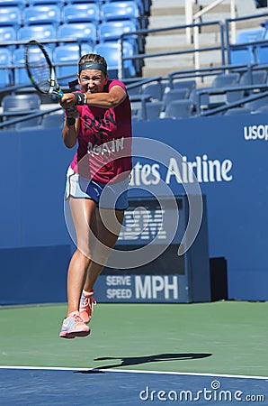 Two times Grand Slam champion Victoria Azarenka practices for US Open 2013 at Arthur Ashe Stadium