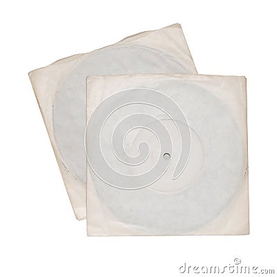 Two vinyl records in white sleeves