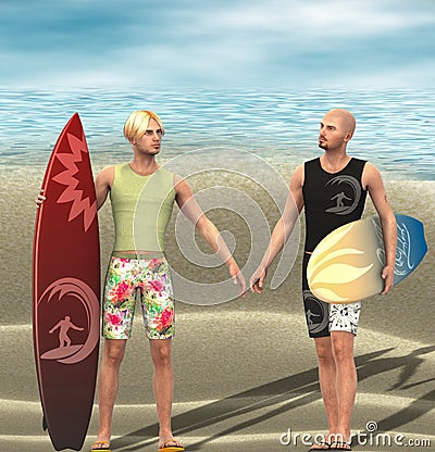 Two young men with surf board.