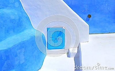 Typical blue white house Oia village at Santorini Greece , cyclades