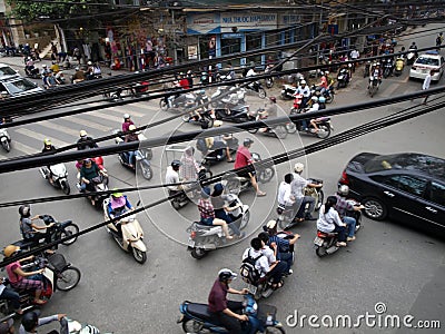 Typical traffic jam on crossroad in the Hanoi