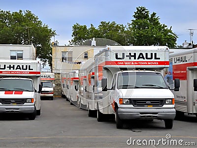 U-Haul trucks in Brooklyn depot ready for movers