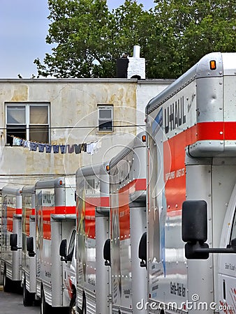 U-Haul trucks in Brooklyn depot ready for movers