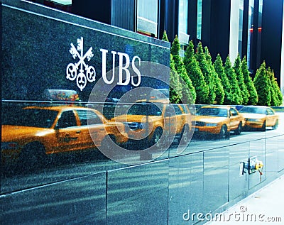 UBS office and reflected taxi line