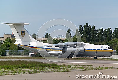Ukraine Air Force IL-76MD aircraft landing on the runway