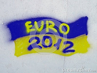 Ukrainian flag with EURO 2012 text,graffiti,