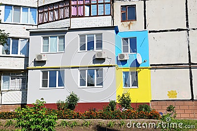 The Ukrainian people painted their houses in colors of the Ukrainian Flag