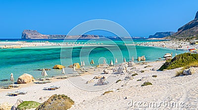 Umbrellas on Balos beach on Crete island, Greece