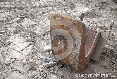 Excavator bucket at a construction site