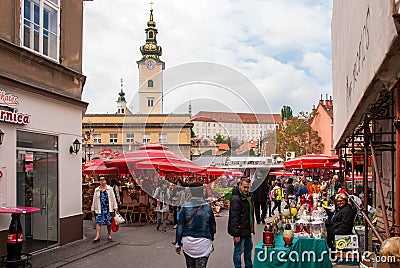 Unidentified people on a busy day at Dolac market in Zagreb