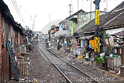 Unidentified poor people living in slum, Indonesia.