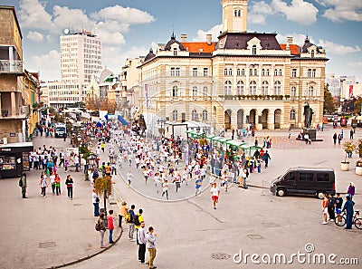 Unidentified runners on the street in Novi Sad, Serbia