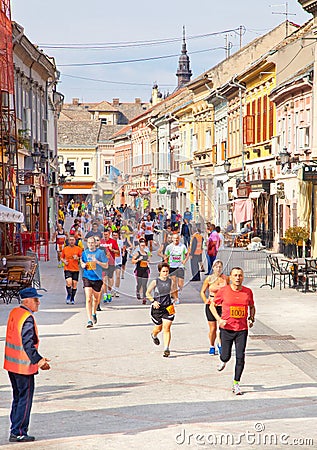 Unidentified runners on the street in Novi Sad, Serbia