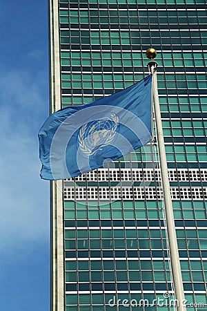 United Nations Flag in front of UN Headquarter in