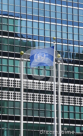 United Nations Flag in front of UN Headquarter in New York
