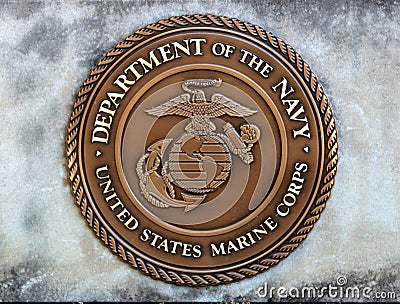 United States Department Of The Navy Marines Corps Coin in a Concrete Slab