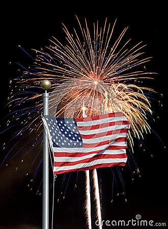 United States Flag With Fireworks