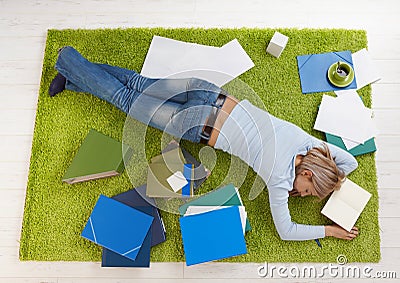 University student sleeping at home