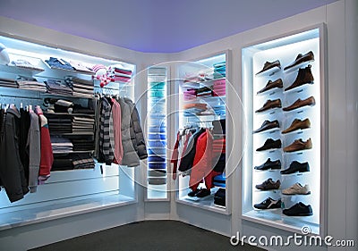 Upper clothes and shoes in shop