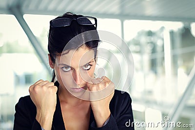 Upset businesswoman ready to fight