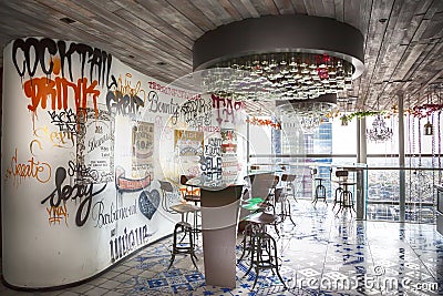 Urban design in cafe in Heron Tower building