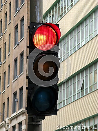 Urban traffic light on red