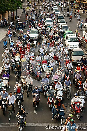 Urban traffic, polution, exhaust fumes, Vietnam