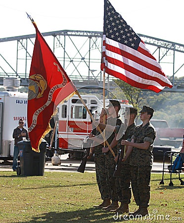 US. Marine Corps Color Guard with flags