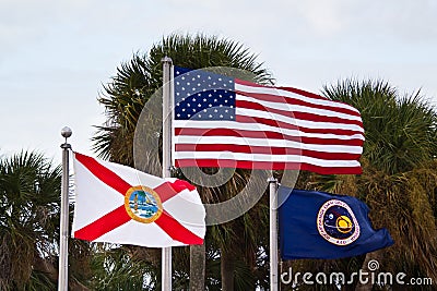 USA, Florida State and NASA Flags