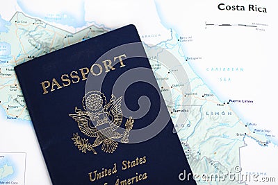 USA Passport & Costa Rica Map