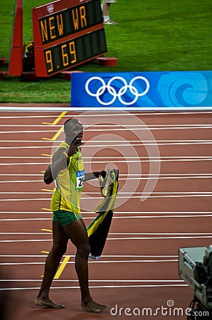 Usain Bolt celebrates new world record