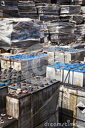 Used Car Batteries Waiting To Be Recycled