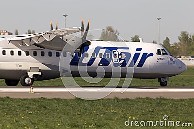 Utair-Ukraine Airlines ATR-72 aircraft landing on the runway