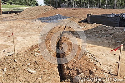 Utility trench on construction site