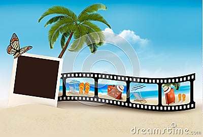 Vacation film tape on a beach.