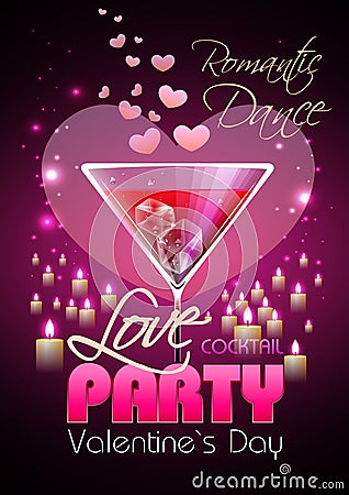 Valentine poster with hearts and cocktails