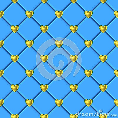 Valentines gold heart blue tile pattern