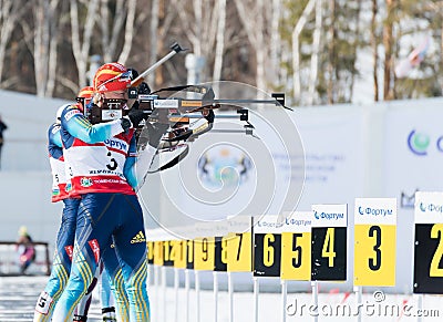 Valj Semerenko (UKR) on a firing line at Biathlon Women s 13.5 k