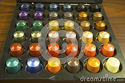 Variety of coffee capsules in Nespresso store