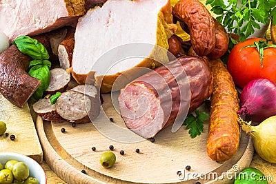 Variety processed meat products vegetables