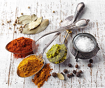 Various spices on a white background