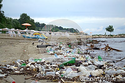 Beach pollution after flood