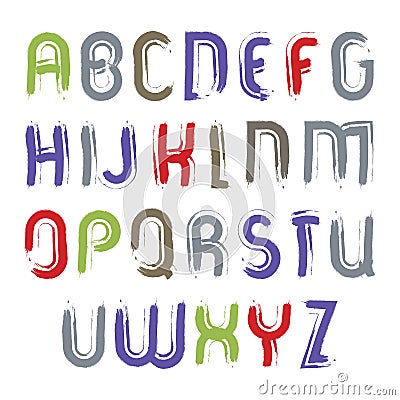 Vector alphabet letters set, hand-drawn colorful script