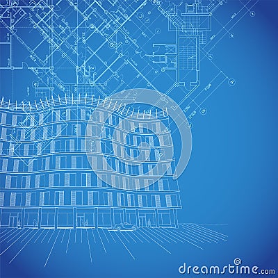 Vector blueprint background with building plans