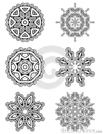 Vector set 6 abstract floral round lace ornament