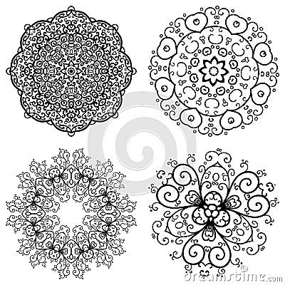Vector set 4 abstract floral round symmetric lace