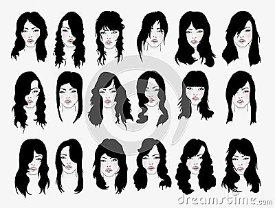 Vector set of female hair styles