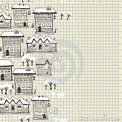 Vector town houses vertical seamless pattern