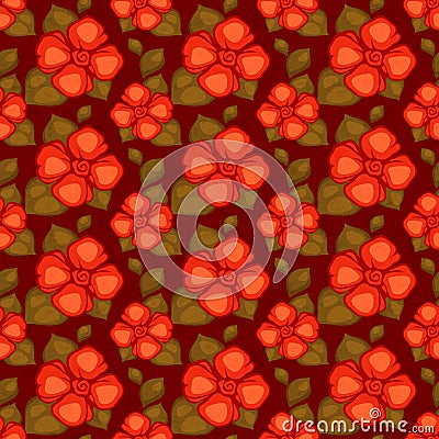 Vector vintage seamless pattern with red flowers