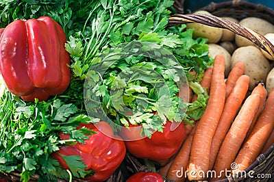 Vegetables in the basket close up